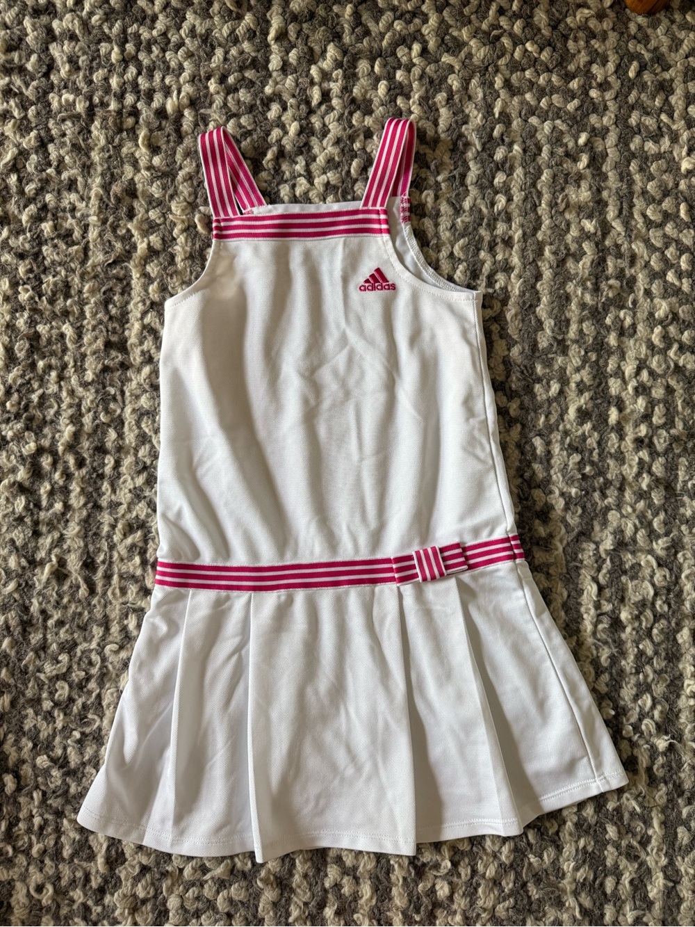 Adidas Girls White Tennis Dress with Pink Striped Accents